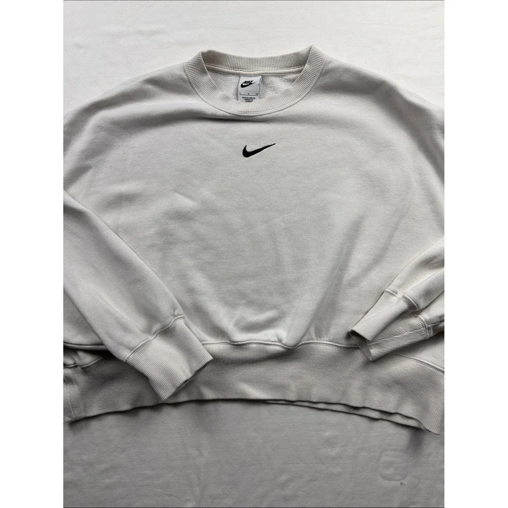 Nike Cropped Sweatshirt Womens Small White Center Swoosh Pullover